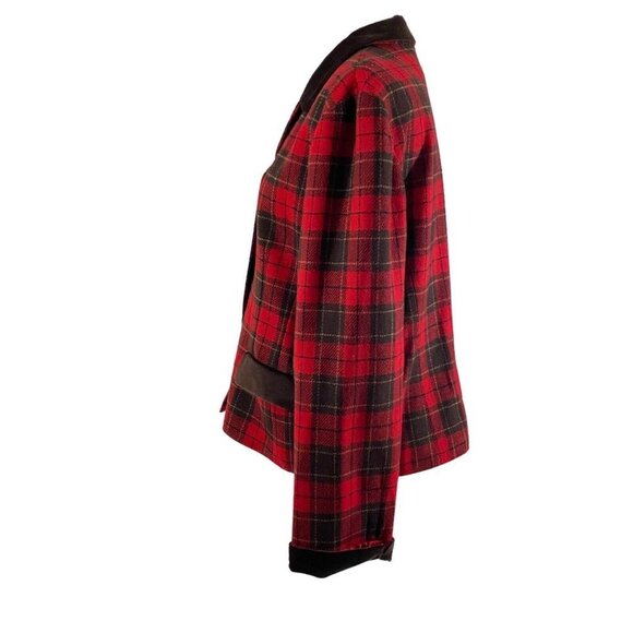 Liz Sport Red Black Plaid 5-Button Wool Blazer Sz 14P Brown Contrast Jacket EUC - Picture 4 of 13